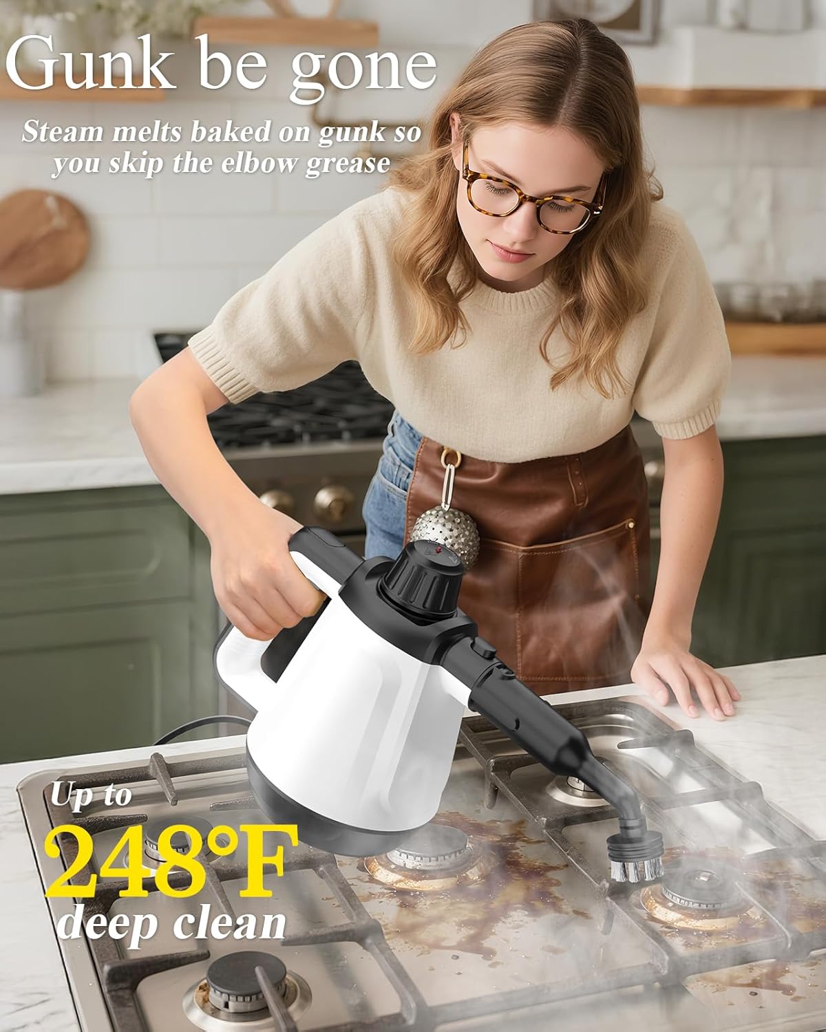 1200W Handheld Steam Cleaner for Home, Powerful Natural Multi‑Surface Steam Cleaner with 12 Accessories, 13.5oz Pressurized Steamer for Deep Cleaning Tile, Grout, Showers, Bathrooms, Kitchens & Car