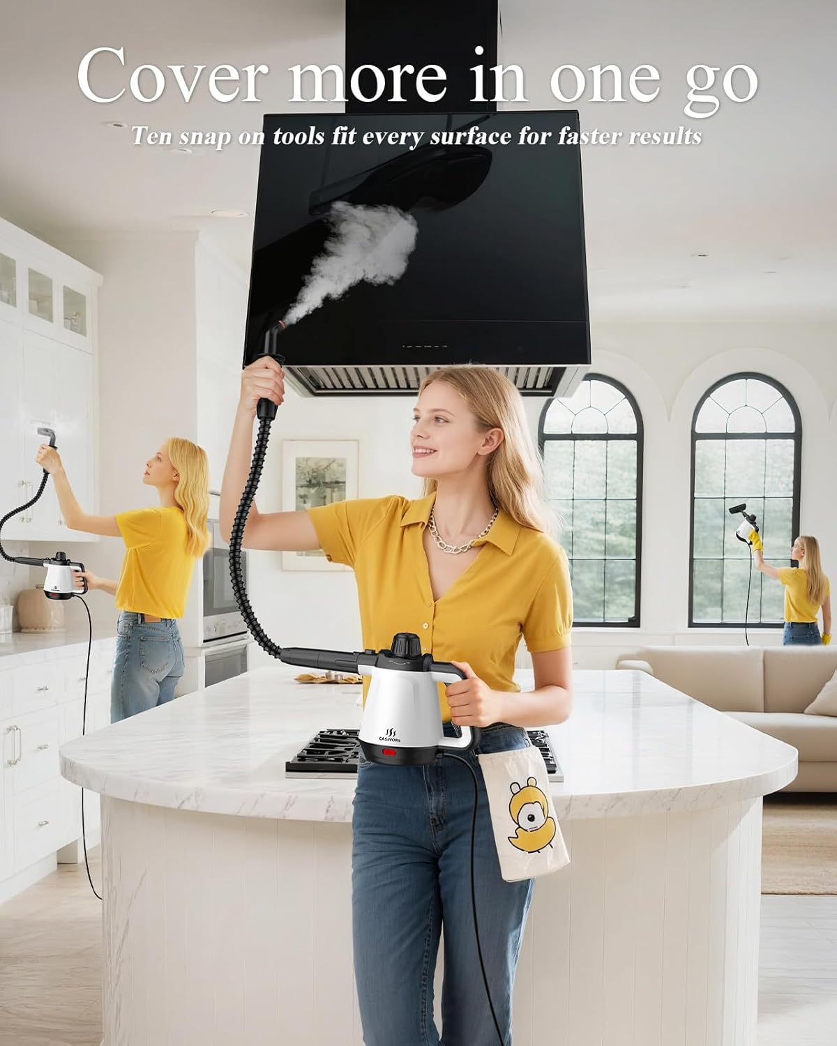 1200W Handheld Steam Cleaner for Home, Powerful Natural Multi‑Surface Steam Cleaner with 12 Accessories, 13.5oz Pressurized Steamer for Deep Cleaning Tile, Grout, Showers, Bathrooms, Kitchens & Car