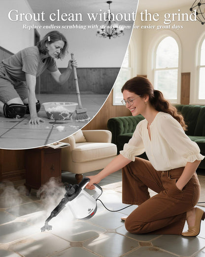 1200W Handheld Steam Cleaner for Home, Powerful Natural Multi‑Surface Steam Cleaner with 12 Accessories, 13.5oz Pressurized Steamer for Deep Cleaning Tile, Grout, Showers, Bathrooms, Kitchens & Car